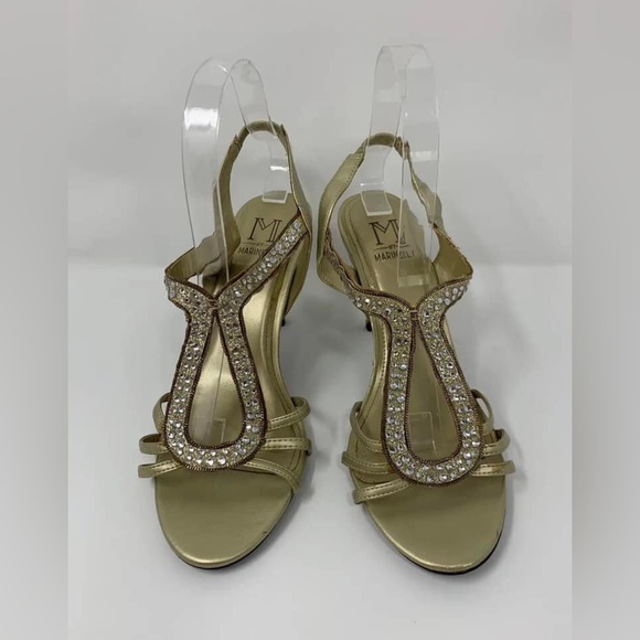 M By MARINELLI Shoes Jeweled Gold Heels Size 8.5 - Picture 5 of 9